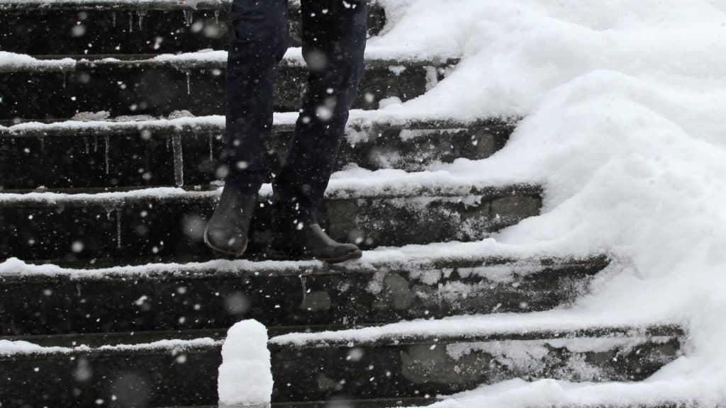 slippery icy stairs